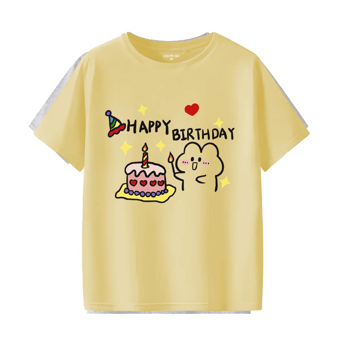 Happy Birthday Printed Tshirt Casual Short Sleeve Suitable for Four Seasons Fashion Versatile Holiday Womens Tshirt S