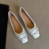 Schafsleder-Version Französische sanfte flache Schleife Flachboden Kleine einzelne Schuhe für Damen mit eckiger Spitze Rosshaar Ballerinas für Damen