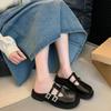 Fashion Spring Low Heels Women Fashion Round Head Shallow Mouth Crystal Metal Buckle Waterproof Table Soft-soled Slippers