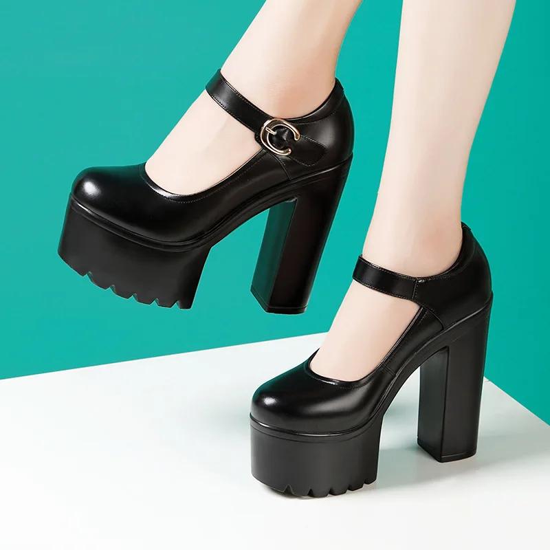 

10 см Удобные Мэри Джейн с мелким вырезом из мягкой кожи, туфли-лодочки на платформе, весна 2025, туфли на высоком блочном каблуке, модель для вечеринки, платье 38