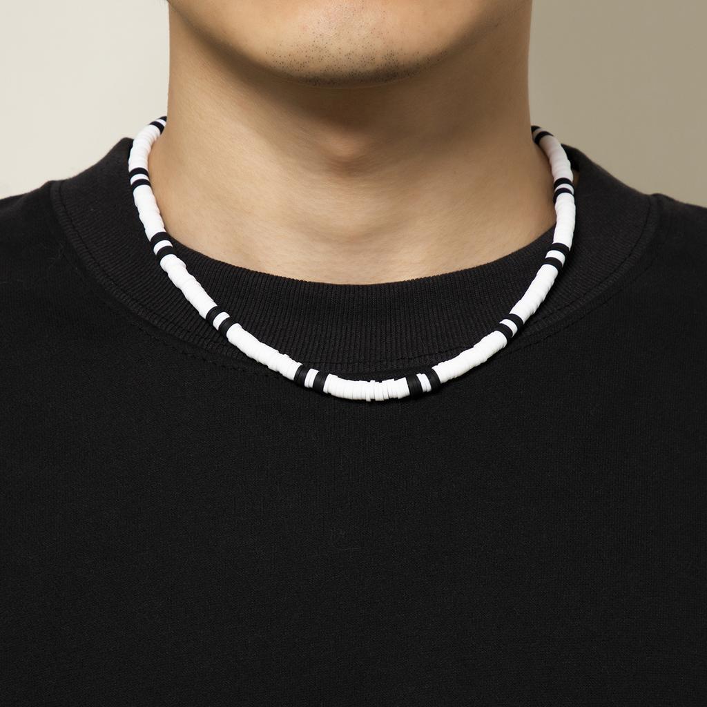 Bohemian Style Versatile Black and White Patchwork Soft Clay Necklace Simple Geometric Men's Necklace