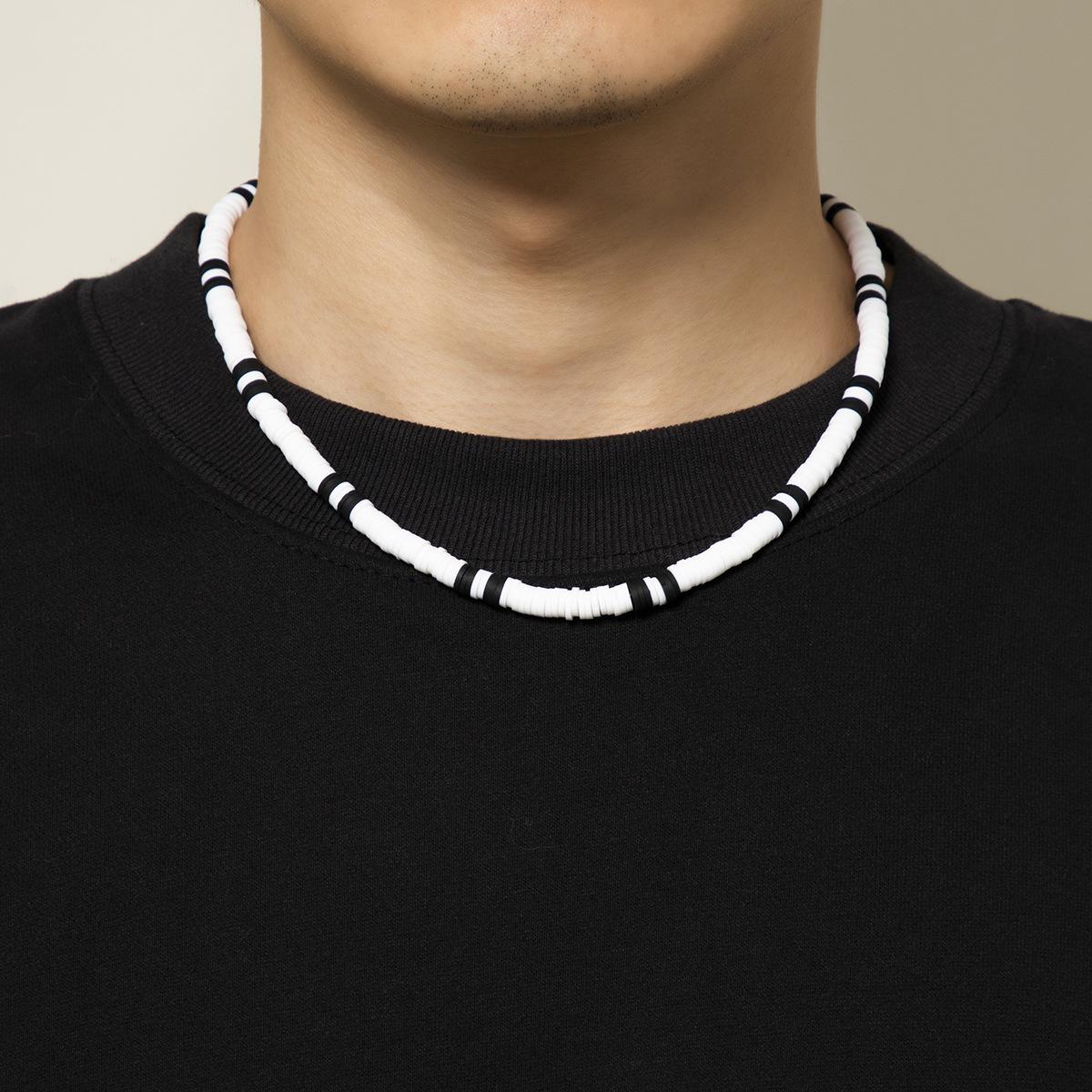 

Boho Simple Black White Polymer Clay Choker Necklace for Men Vintage Trend Beaded Short Clavicle Chain Male Party Jewelry Gift