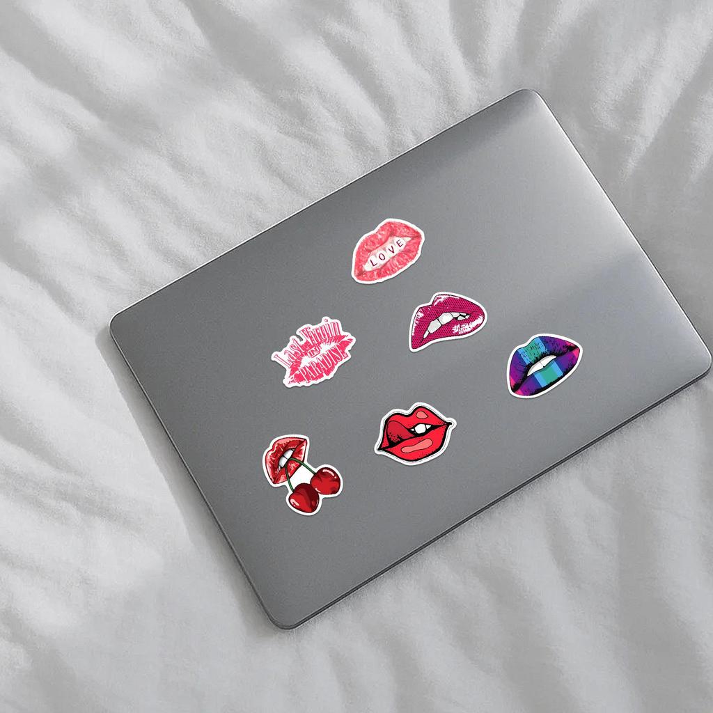 50 PVC Red Lips Cartoon Graffiti Stickers for DIY Stationery & Suitcase Decoration