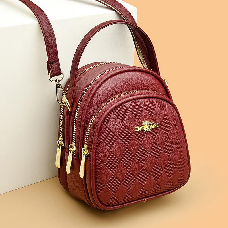Textura de couro macio, grande capacidade, bolsa de ombro diagonal para mulheres, bolsa para celular, bolsa de mãe com diamantes em relevo na moda