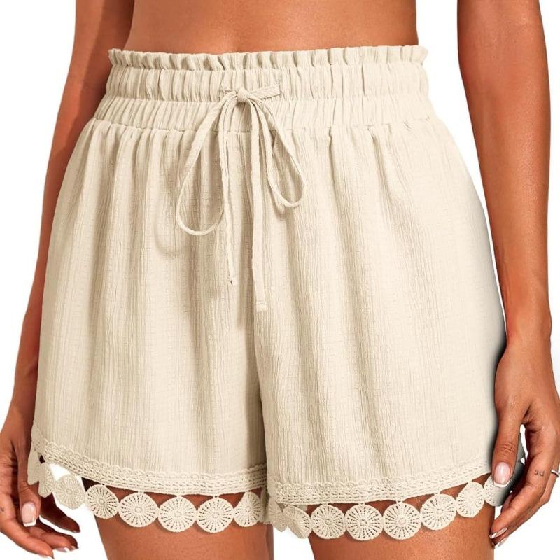Pantaloncini Estivi Casual da Donna con Bordi in Pizzo, Moda Elastici Larghi da Spiaggia, Traspiranti Leggeri per Uso Quotidiano da Donna