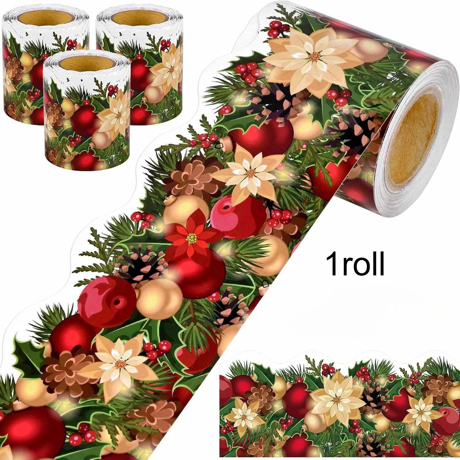 

1roll Self-Adhesive Christmas Border Sticker - Santa & Snowman Wave Design for Classroom,Office Chalkboard, Home & Outdoor Decor one size fits all