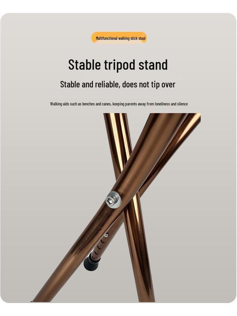 Tri-Fold Non-Slip Crutch Stool: Portable Walking Stick & Foldable Seat Cane