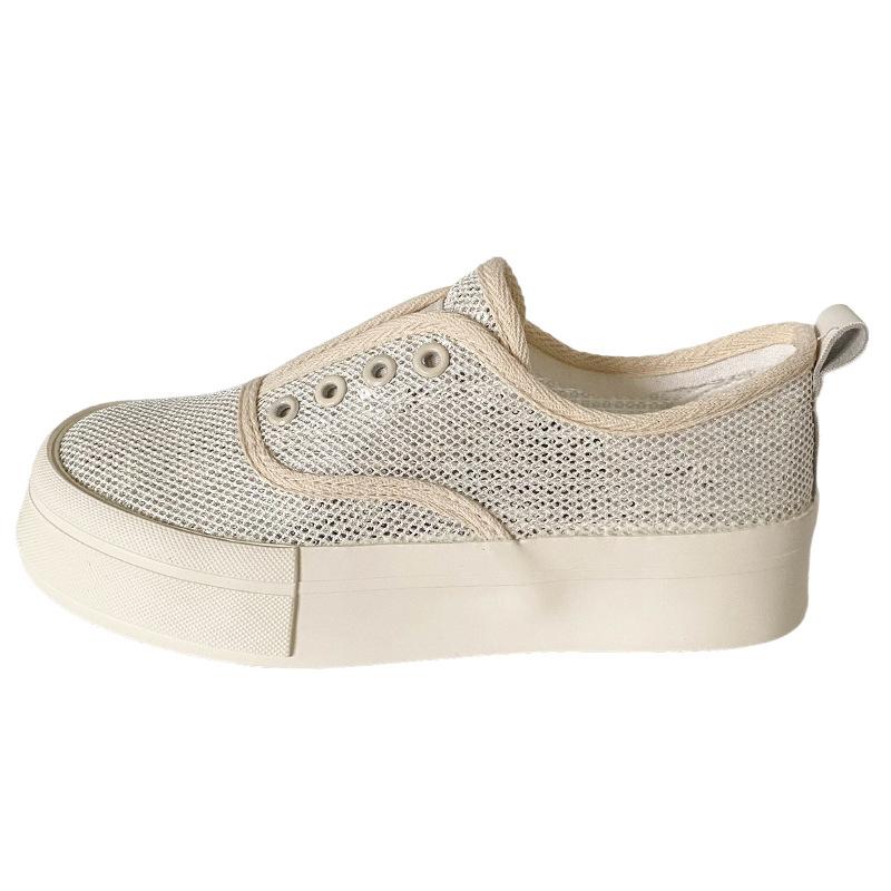 

6527 two-color summer mesh breathable one-pedal retro mesh shoes women s shoes board shoes little white shoes lazy shoes round head 40 бежевий