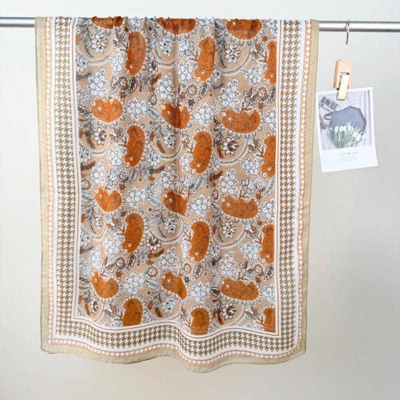 Retro Niche Daily Outer Long Towel Women's Atmosphere Floral Printing Temperament Cotton and Linen Scarf