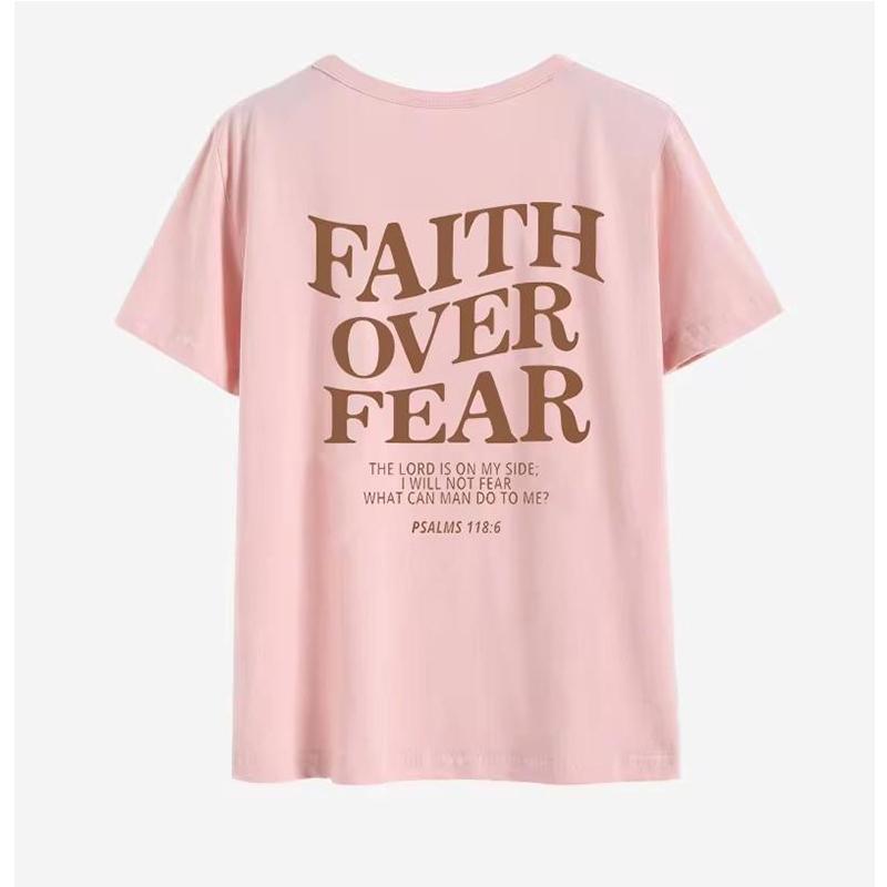 FAITH OVER FEAR T-Shirt W Za Dużym Rozmiarze Chrześcijańskiej Luźnej Koszulki Damskiej Modnej, Bawełnianej Bluzki Estetycznej