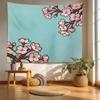 Retro Japanese Cherry Blossom Tapestry, Deep Indigo Flowers Wall Art Hanging Decoration Polyester Fiber White Ruffled Around For