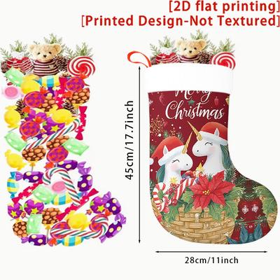 Christmas Decoration Fireplace Hanging Stocking 1pc Christmas Hat Unicorn Pattern Christmas Gift Socks, Christmas Decora