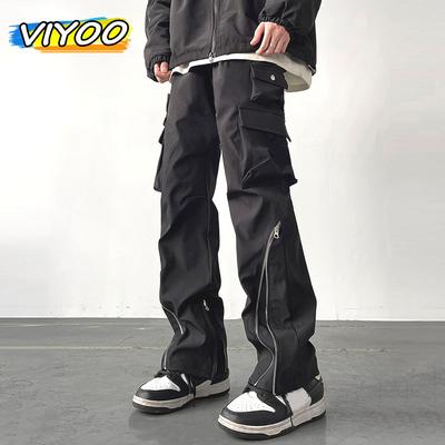 Japan Herren Y2K Gestreifte Hose Reißverschluss Cargo Hose mit weitem Bein Streetwear Jogginghose Jogging Herren Trainingshose Techwear