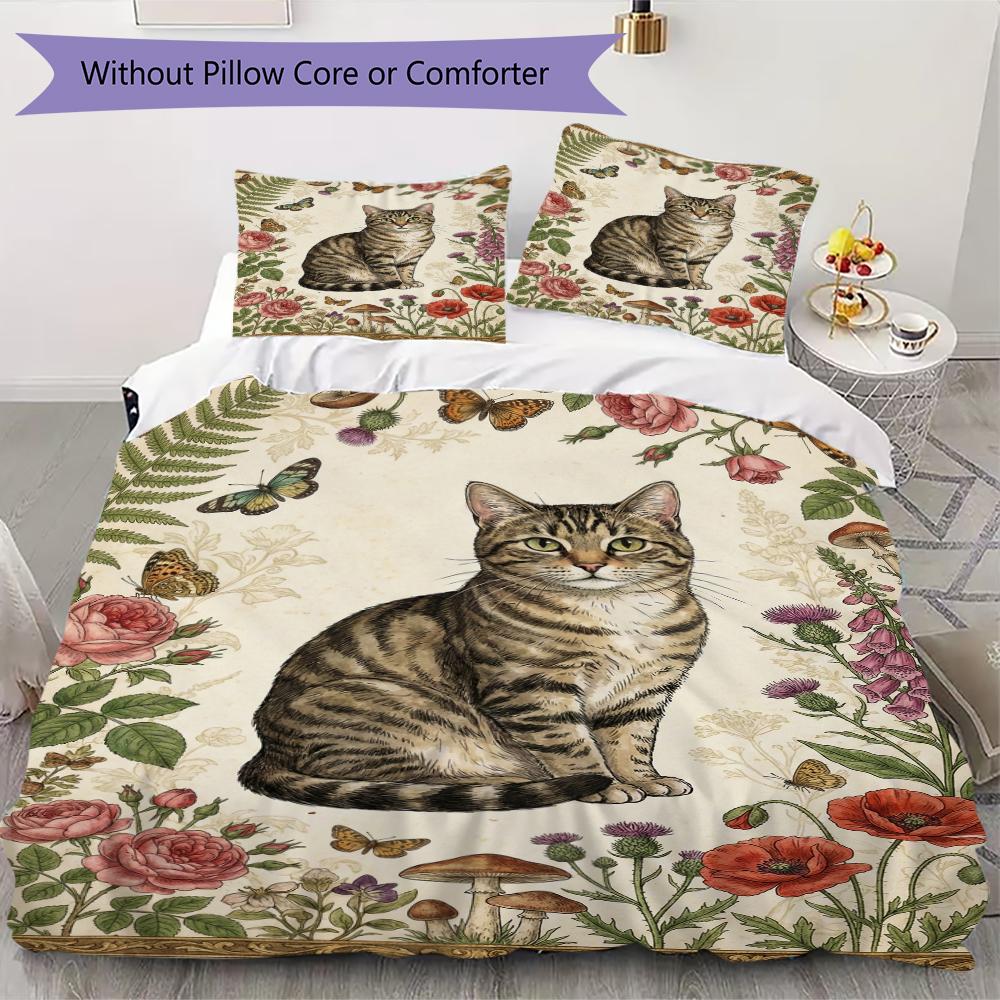 Set Copripiumino con Motivo Gatto Retrò Federa Decorazione per la Casa Regalo di Compleanno (1 * copripiumino + 2 * federe senza imbottitura)8