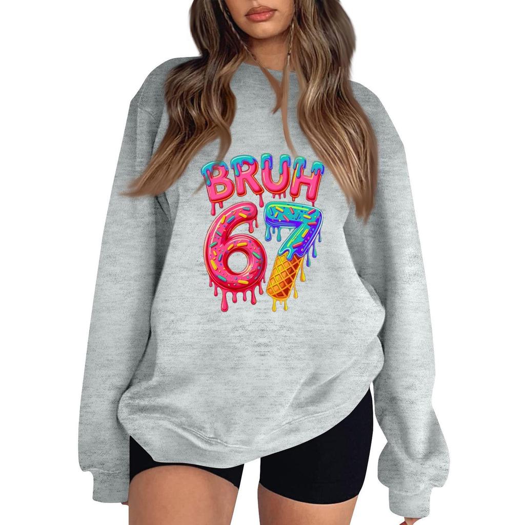 Women's Fashionable Casual Long-Sleeved Round-Neck Printed Pullover Sweatshirt