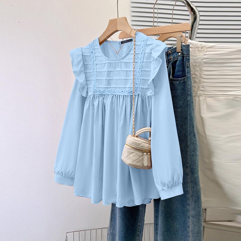 

ZANZEA Женские винтажные блузки с круглым вырезом, оборками и длинным рукавом в полоску 2XL