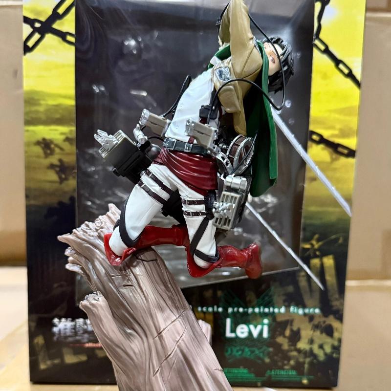 Attack On Titan Captain Levi Ackerman Action Figure Tree Stump Base Standing Battle Pose Collectible Model Desktop Decor Statue