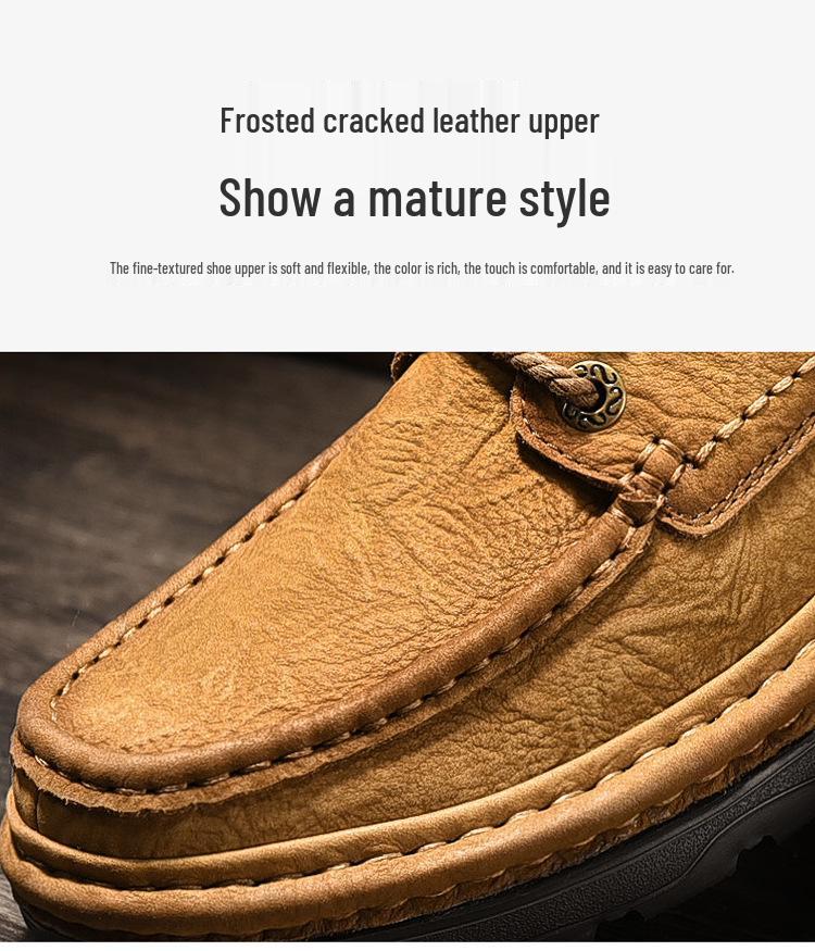 Men's Genuine Leather Slip-on Casual Shoes with Wear-Resistant MD Outsole and Frosted Cowhide Finish