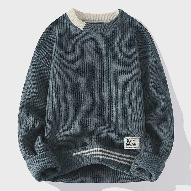 Retro Style Men's Thick Knit Round Neck Sweater for Cross-Border Trade