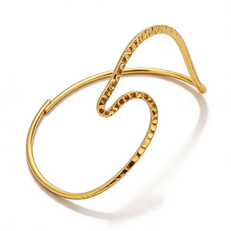

Modern European & American Open Cuff Bracelet: Hammered Geometric Armband with Hollow Design and Unique Style for Women золотий