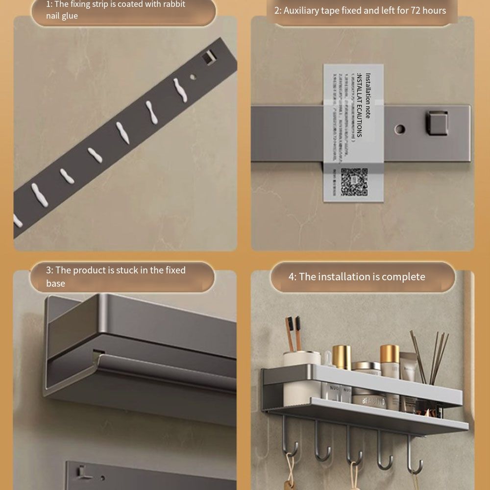 Rafturi de depozitare pentru baie montate pe perete, fără găurire, organizator toaletă, raft pentru condimente bucătărie, aluminiu gri, rafturi pentru baie, machiaj