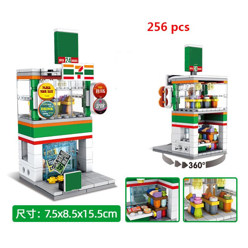 For Retail Store Architecture City Miniature Street VieBuilding Blocks House Food Shop Cafe Dinr Restaurant Model Toys