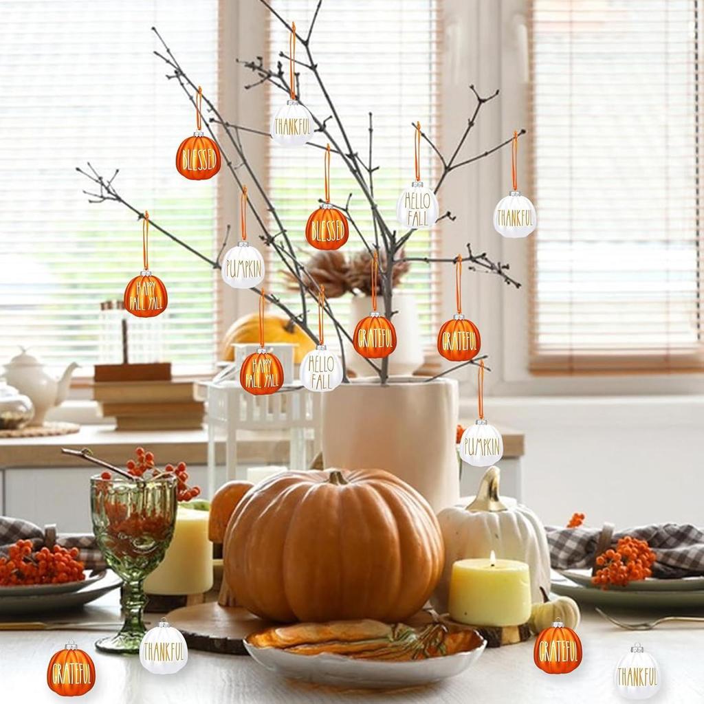 2025 Halloween Tree Pumpkin Hanging Pendant 12Pcs/set Christmas Pumpkin Ball Ornaments Farmhouse Fall Holiday Atmosphere Props