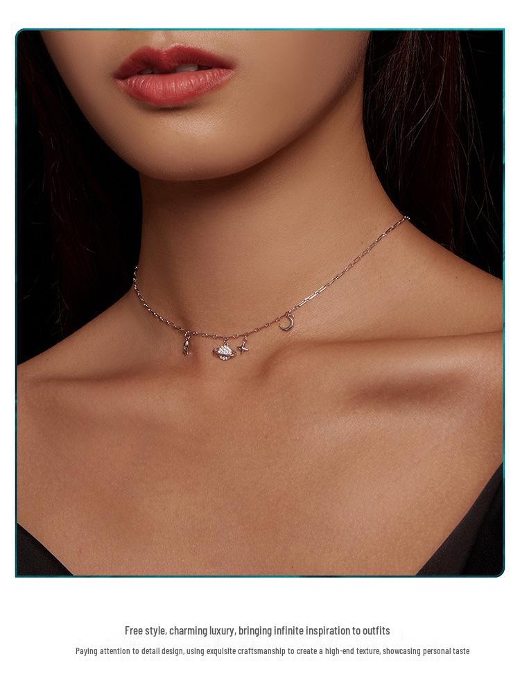 Avle Universe Star Necklace - S925 Sterling Silver with Platinum Plating, All-Match Jewelry for Women (BSN292)