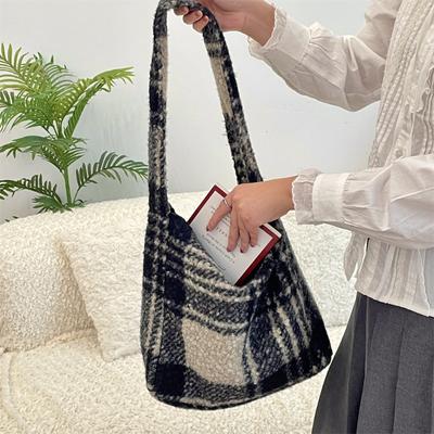 111 New Wind Plush Woolen Large Capacity Shoulder Underarm Bag Hair Bag Plaid Model