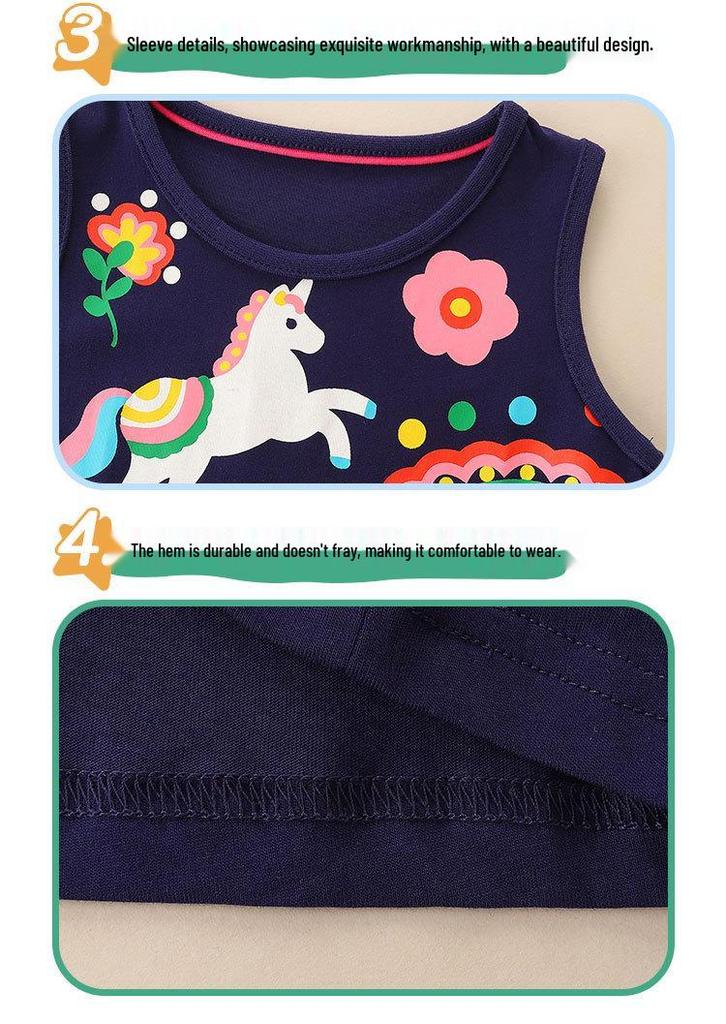 Summer European Style Girls' Knit Cotton Cartoon Princess Tank Dress