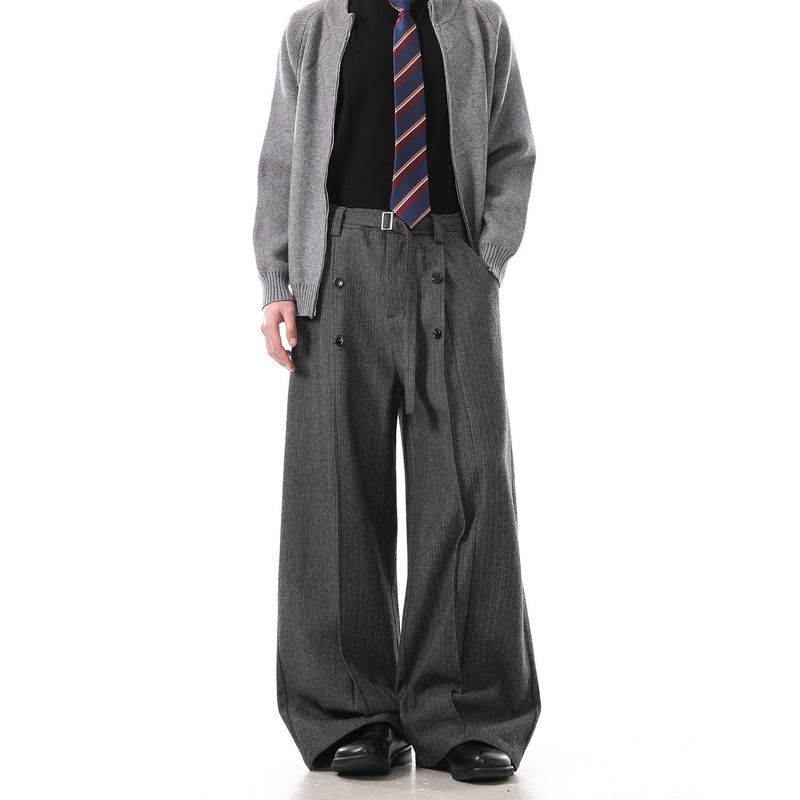 Dream Made Old Money Style New Rich Light Luxury Wool Trousers for Men, Autumn and Winter Thickened Straight Wide-Leg Casual Pants