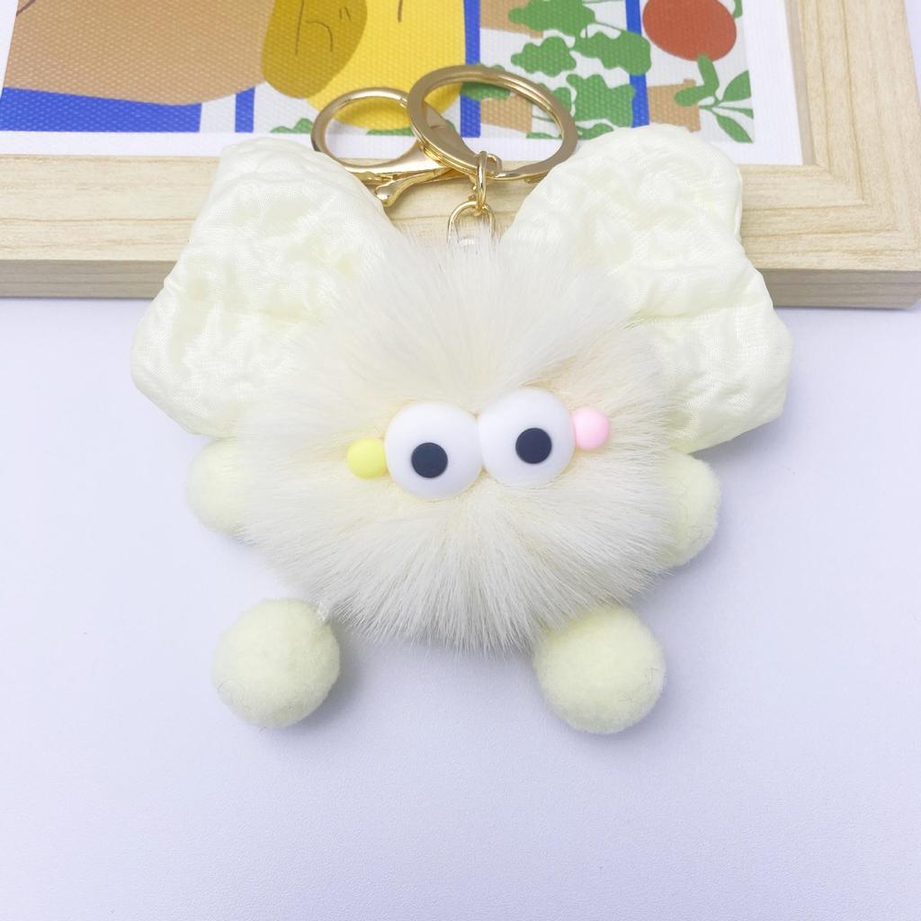 Rex Rabbit Plush Keychain with Bow and Coal Ball Pendant - Cute Couple Gift Accessory