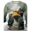 Funny Animal Design Retro Men 3D Printing Street Casual Daily Gray Long Sleeved Round Neck Shirt Spring And Autumn Clothing
