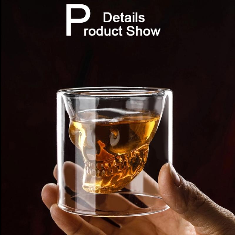 Crystal Skull Glass Cup – Double Layer Transparent Mug for Coffee, Whiskey, Wine, Beer