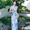 Plaid Sleeveless National Style New Chinese Style Suzhou Long Cheongsam Improved Young 1011 New Women's High-end Summer