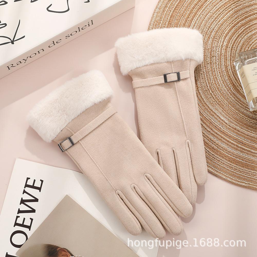 Warm gloves Three-line rabbit velvet men's and women's fashion cold-proof velvet outdoor cycling autumn and winter gloves