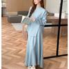 Autumn and Winter Women's Knitted Round Neck Pullover Soft Sticky Split Knit Sweater Casual Half-body Skirt Suit