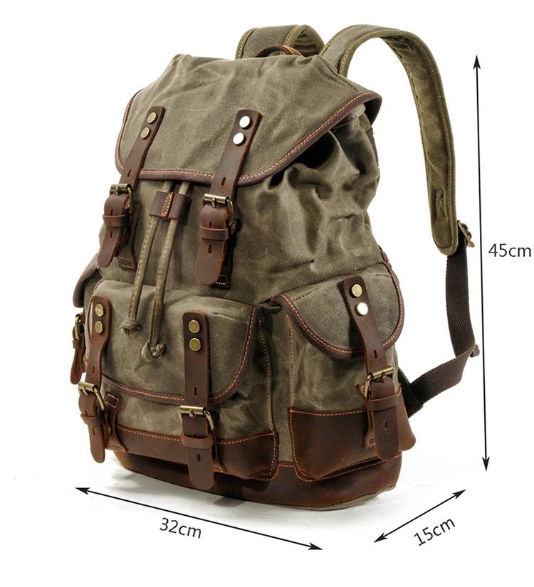 Vintage Canvas Backpacks for Men Laptop Daypacks Waterproof Rucksacks Large Waxed Mountaineering Travel Pack Vintage Backpack