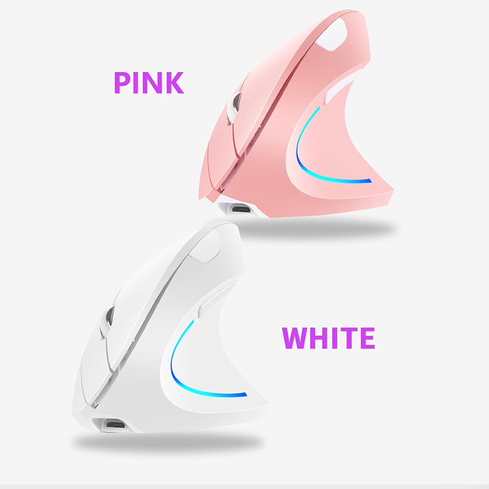 Vertical Mouse, 2.4G Rechargeable Upright Ergonomic Mouse with 3 Adjustable DPI Levels, RGB Fluorescent Light, Plug-in & Play, Gray