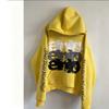 INS European and American Yellow Print Y2K Sweatshirt Jacket, Long-sleeve Loose Pullover Hoodie, Vintage Jacket for Street Style