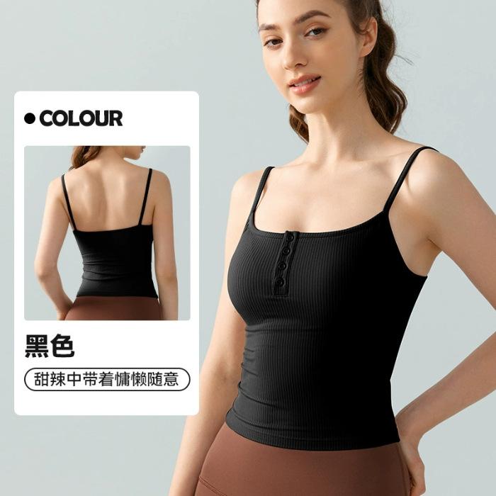 

Sexy square neck thin shoulder strap yoga vest with chest pad women s outer wear beautiful back slim slim Pilates yoga top XL чорний