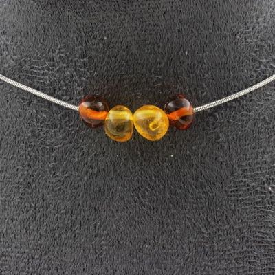 Necklace - A Bijoux - Genuine Amber - 4 Beads - Stainless Steel - Length 45 Cm