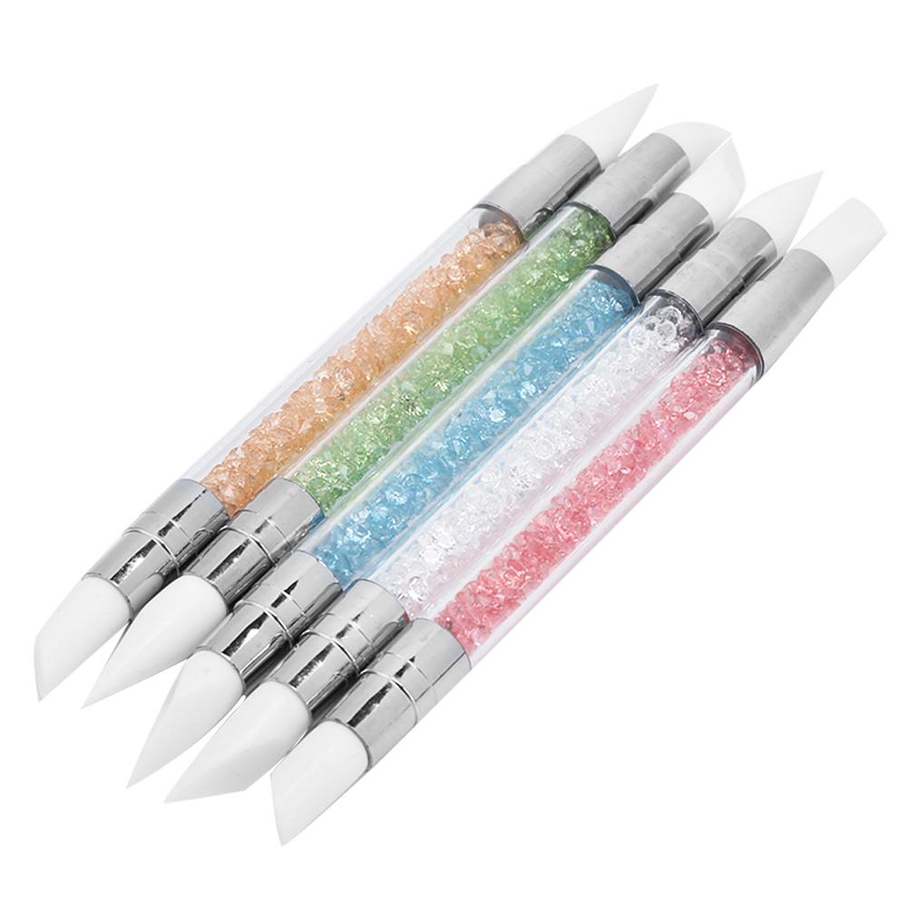 5Pcs Nail Brush Silicone Pen Hollow Carving Embossing Pen Nail Art Accessories Soft