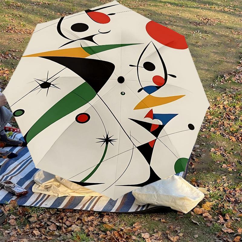 1PC Abstract ArtAutomatic Open/Close Umbrella with Windproof, 8-Rib Sturdy Canopy, Durable Ribs, Fashionable Design, Outdoor Accessory, Fun Prin, Holi