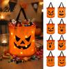 Durable Fabric Pumpkin Treat Bag Glowing Candy with LED Lights, Reusable Halloween Container for Parties Tote Kids, Trick or Handbag Party Favors