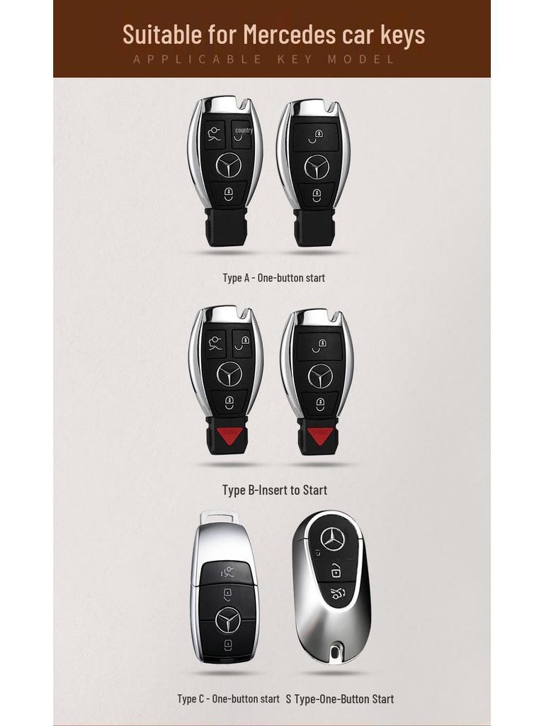 Genuine Leather Key Bag Set for Mercedes-Benz S-Class C200L, New C-Class, E-Class E300L, and GLK300
