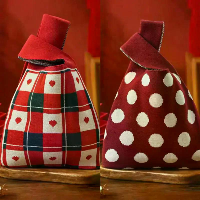 Horse Year Knitted Storage Bag Large Capacity Portable Handbag New Year Casual Tote Bag For Daily Matching And Outings