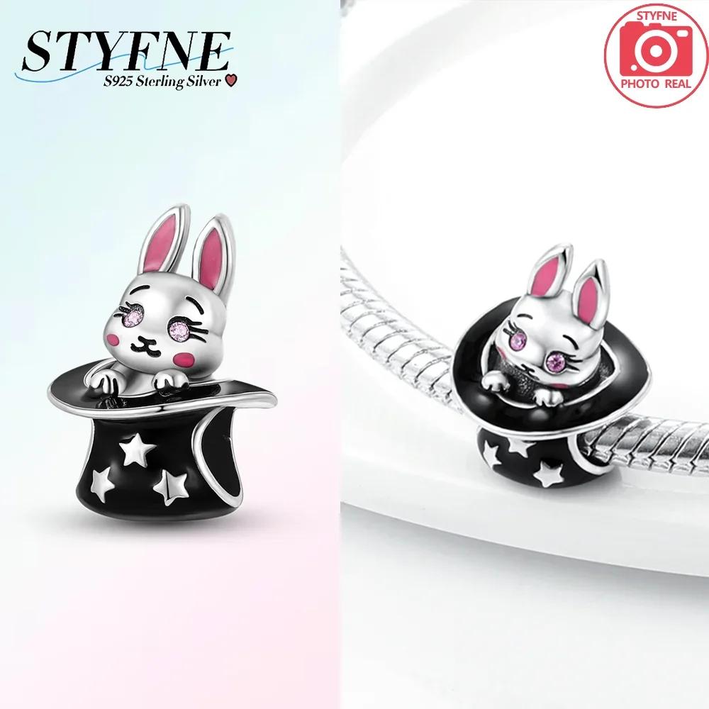 Copper Cute Magic Hat Rabbit Holding Heart And Red Snake Charm Beads Fit Original Bracelet For Diy Making Jewelry