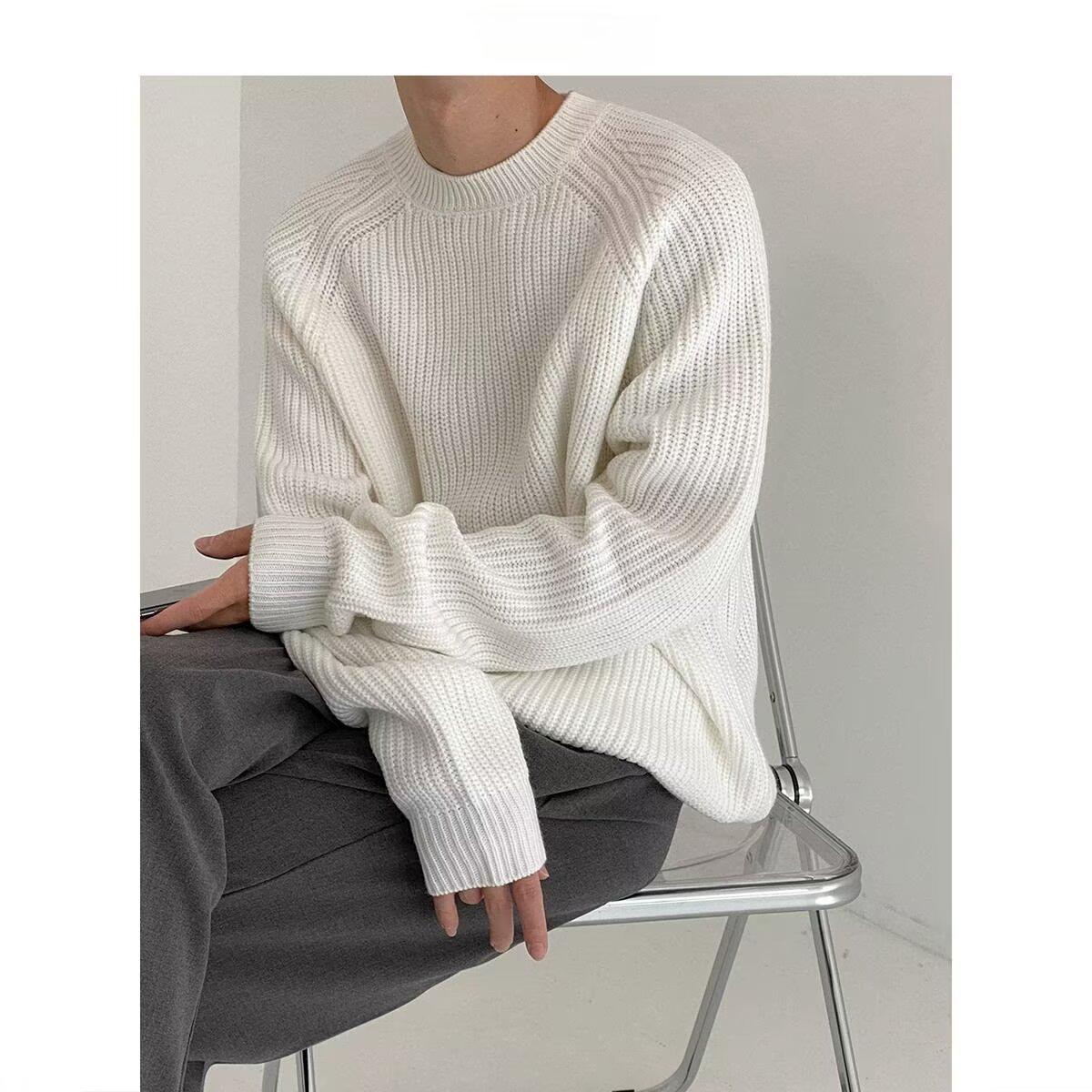 

Мужской однотонный свитер с круглым вырезом в корейском стиле - высококачественный и модный повседневный свитер на осень/зиму 2XL белый