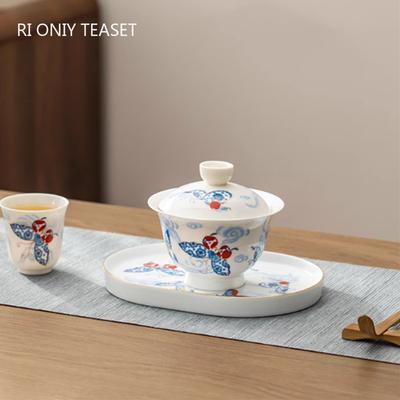 Chinese Retro Ceramic Gaiwan Handmade Tea Tureen Teacup Household Porcelain Tea Bowl Travel Portable Tea Set Accessories 130ml
